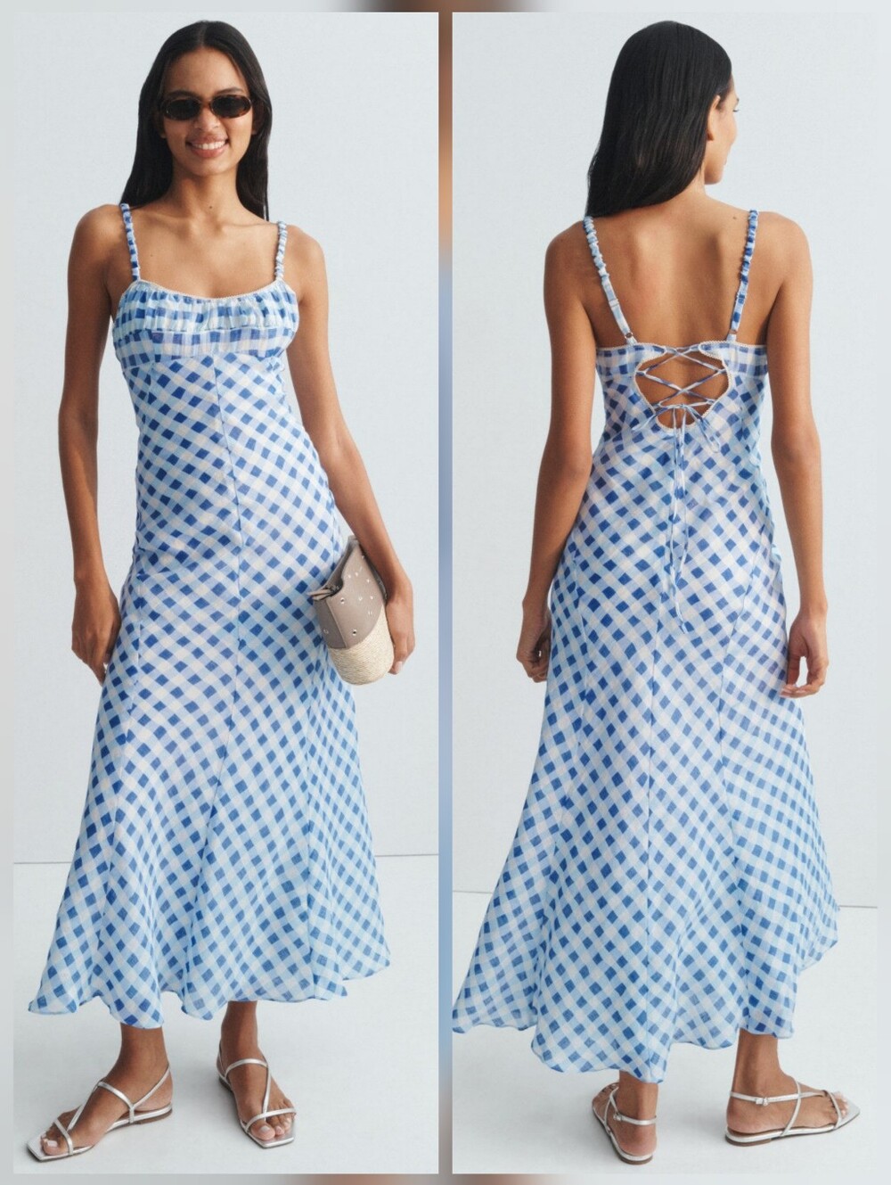 Sandro Colette Gingham Maxi Dress Sweetheart Sleeveless Size 4